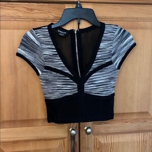 Bebe Monochrome Striped V-Neck Crop Top